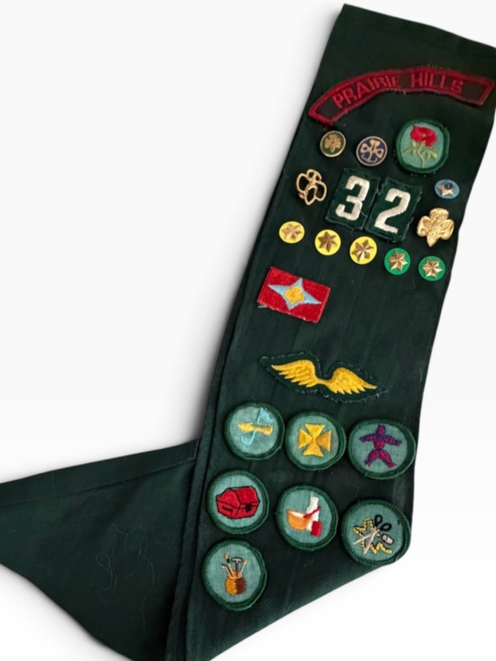 VTG 1970s Girl Scout Junior Merit Sash with Vintage Merit Badges & Pins